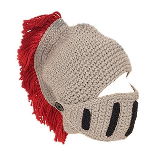 Yekeyi, simpatica cuffia a forma di elmo da cavaliere, cappello con barba a maglia, invernale, spesso, cappello con polpo per halloween, cosplay, maschera per sci, red, taglia unica
