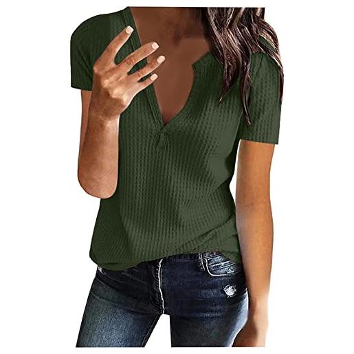 Generic camicetta da donna casual a maniche corte con scollo a v in maglia pullover top, verde militare, xxl
