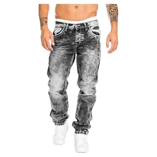 ORANDESIGNE jeans uomo 5-pocket stile straight fit gamba a tubo jeans uomo jeans stretch jeans basic slim fit elasticizzati vita alta casual hip-hop ragazzo regalo b grigio 3xl