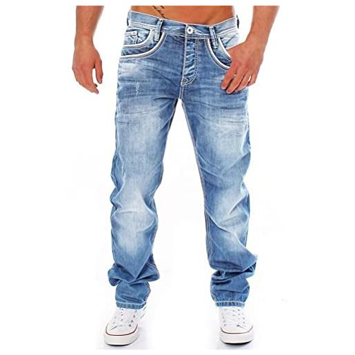 ORANDESIGNE jeans uomo 5-pocket stile straight fit gamba a tubo jeans uomo jeans stretch jeans basic slim fit elasticizzati vita alta casual hip-hop ragazzo regalo c azzurro 3xl