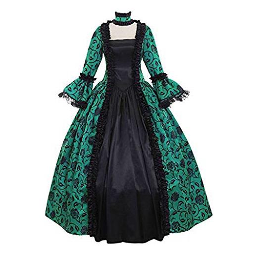 Briskorry abito da donna gotico, elegante, lungo, sexy, sottile, per feste, ballo, ballo, verde, s