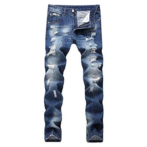 Huixin jeans strappati strappati da uomo jeans aderenti skinny in denim a gamba dritta slim fit (color: colour, size: l)