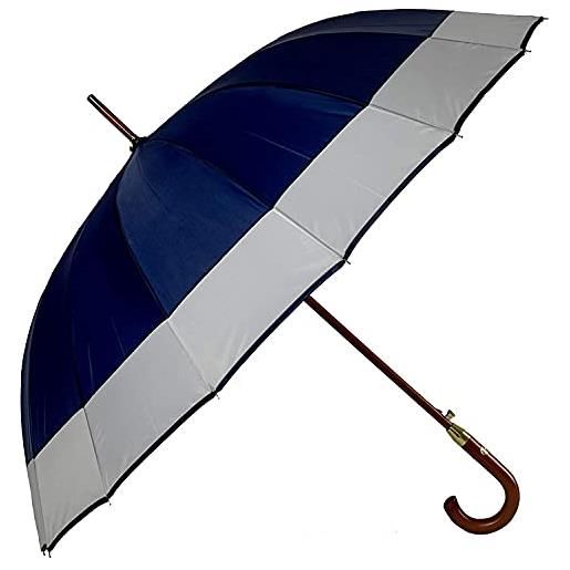 VIRSUS 1 ombrello grande g529b di colore blu con fascia da uomo e donna - antivento, automatico, manico e asta effetto legno, pioggia inverno 16 stecche