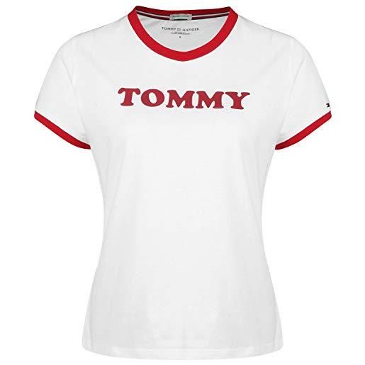 Tommy Hilfiger ss tee slogan maglia pigiama, bianco (white 100), small (taglia produttore: sm) donna