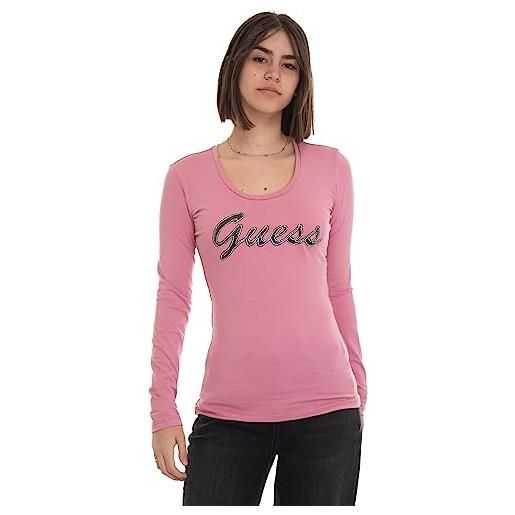 GUESS t-shirt girocollo manica lunga logo in strass donna rosa w3ri15j1314-g67g-m