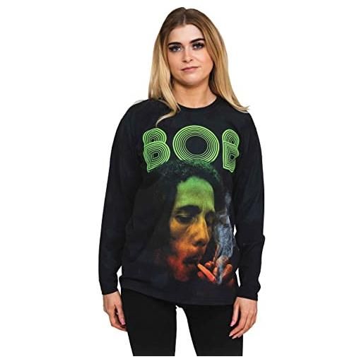 Bob Marley t shirt smoke gradient logo ufficiale dip dye nero long sleeve unisex size l