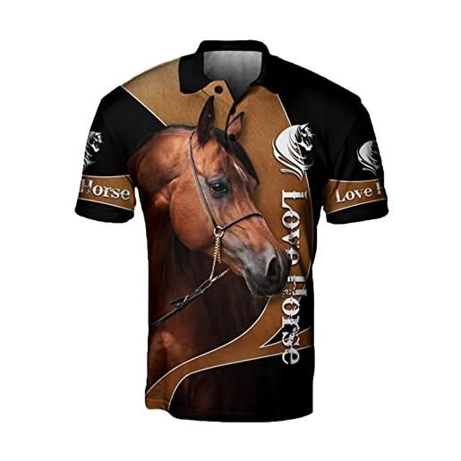 UIOKLMJH 3d bel cavallo stampato mens polo shirt estate manica corta t-shirt streetwear casual moda uomo top, polo shirt1, xl
