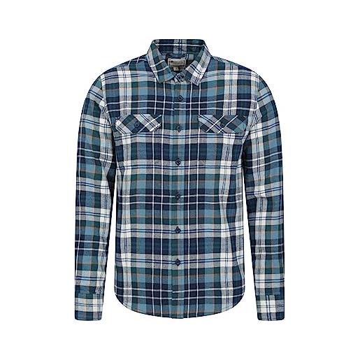 Mountain Warehouse trace camicia a manica lunga in flanella uomo - 100% cotone, leggera, traspirante - perfetta per viaggi e passeggiate azzurro xxs