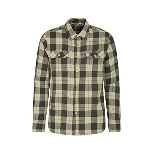 Mountain Warehouse trace camicia a manica lunga in flanella uomo - 100% cotone, leggera, traspirante - perfetta per viaggi e passeggiate verde scuro 4xl