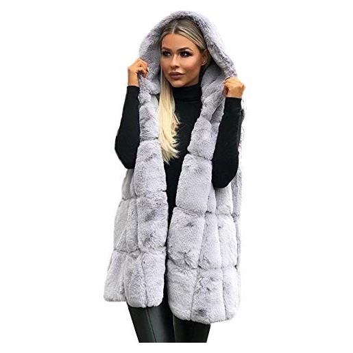 Lulupi gilet donna pelliccia sintetica teddy bear cappotto con cappuccio invernale senza maniche cardigan lungo donna elegante smanicato leggero (l, nero)
