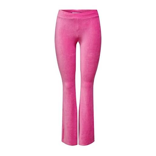 Only pantalone elasticizzato a costine di velluto con zampa all'orlo. 32 m rosa fucsia m/32