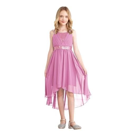 YiZYiF vestito bambina con paillettes damigella abito in chiffon lunga gonna maxi tutu per festa compleanno per ragazza 3-12 anni rosa 11-12 anni