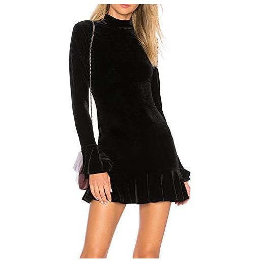 R.Vivimos donna mini vestito manica a campana sottile bodycon increspature hem velluto abito corto(s, verde)