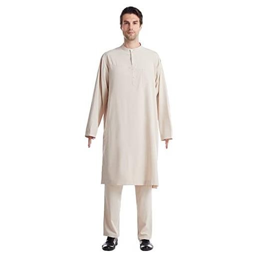 Generic uomo pathani kurta salwar indiano partito abbigliamento abbigliamento uomo tunica cotone kurta pigiama ethno wear indiano medio oriente girocollo abito set, nero , l