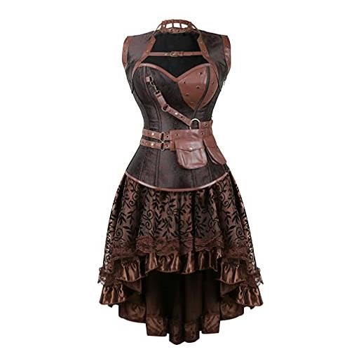 Hengzhifeng bustino corsetto con gonna halloween corsetti donna steampunk (eur 34-36, marrone)