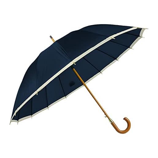 VIRSUS 1 ombrello grande g530b di colore blu con bordino da uomo e donna - antivento, automatico, manico e asta effetto legno, pioggia inverno 16 stecche