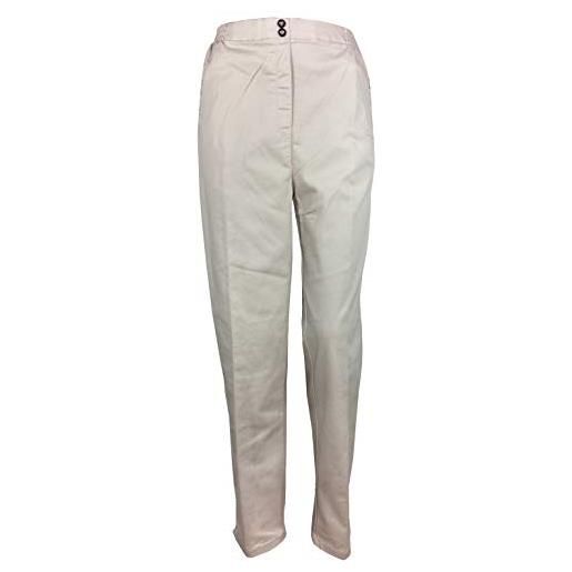K-Milano jeans da donna elasticizzati, con ricamo, strass e fascia confortevole, in misto cotone e spandex, made in italy, beige. , 56-58