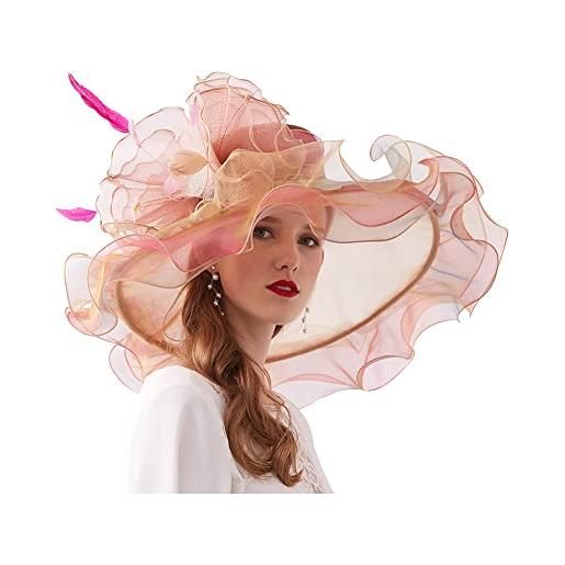 BOMBIKINI cappello donna regolabile in organza cappello moda a tesa larga cappello piatto floreale cappello da sposa cappello da chiesa, oro