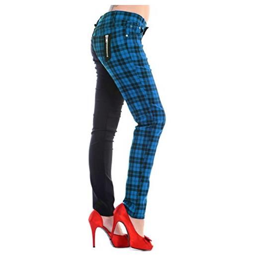 Banned pantaloni stretti rossi plaid di tartan emo punk di Banned per donne di gambe divaricate - blu (m / 30 / it 44)