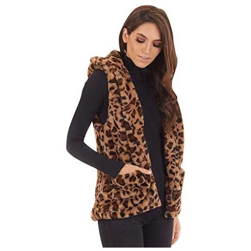 Lulupi gilet in felpa con cappuccio donna invernale giacca elegante con tasche senza maniche stampa leopardo caldo cappotto in pelliccia gilet di peluche