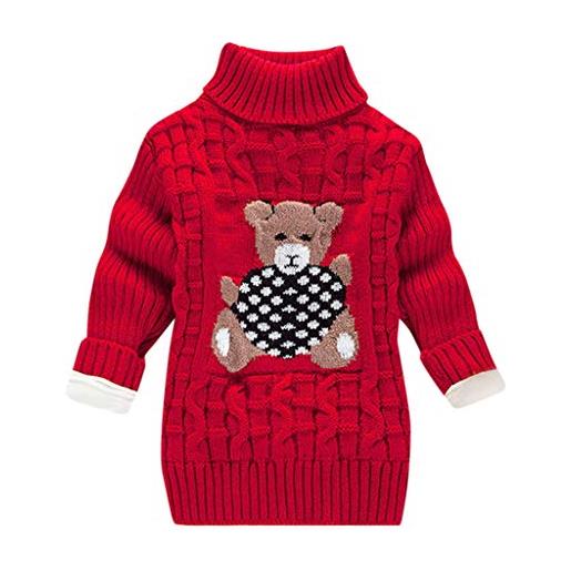 WEXCV - maglione invernale unisex per bambini, a maniche lunghe, con collo alto z-rosso 34