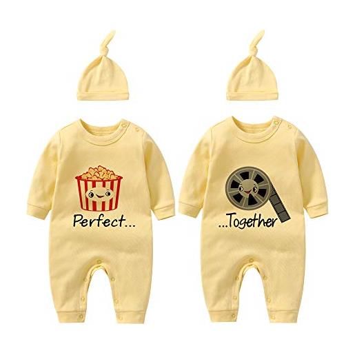 culbutomind baby twins new baby pagliaccetto perfetto insieme bambino ragazza vestiti neonato abbigliamento compleanno vestito, giallo perfetto insieme e cappello, 6-9 mesi