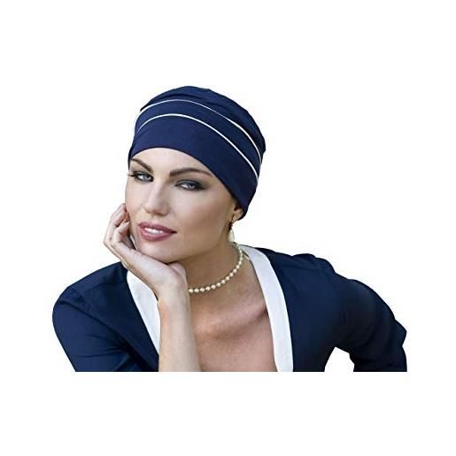 MASUMI brooklyn - copricapo in bambù per pazienti cancro, per chi soffre di alopecia o perdita di capelli - donna/ragazza (blu navy/bianco)