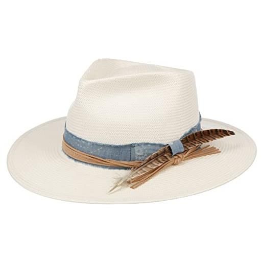 Stetson cappello di paglia feather trim western donna/uomo - cappelli da spiaggia estivo primavera/estate - m (56-57 cm) bianco crema