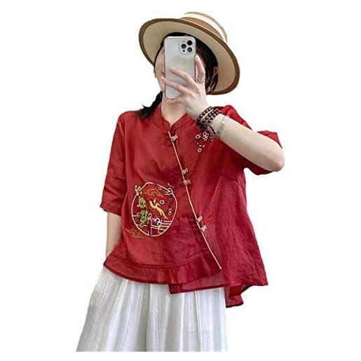 JXQXHCFS tang suit camicia cinese tradizionale abbigliamento cinese delle donne cheongsam top hanfu cotone ricamato t-shirt, hy001, m