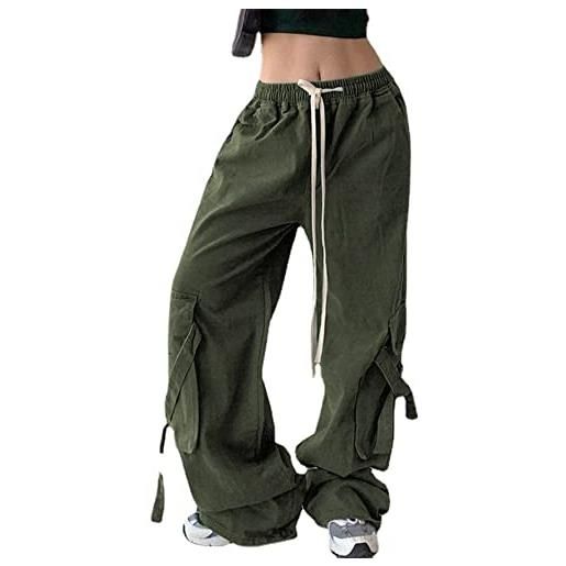 Aststle donne y2k baggy cargo pantaloni vita bassa gamba dritta allentati joggers paracadute pantaloni solido hippie pantaloni della tuta streetwear, b# verde. , l