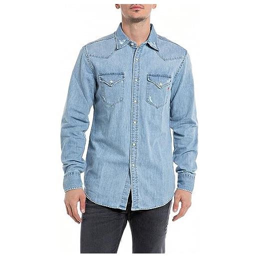 Replay camicia da uomo manica lunga, blu (azzurro 010), m