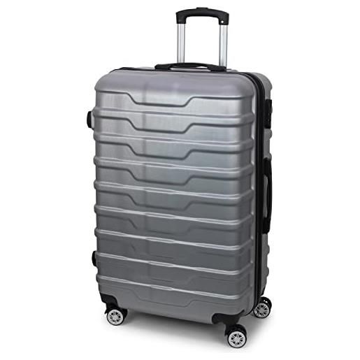 Valigeria.shop set 3 valigie tris con valigia piccola bagaglio a mano da cabina media grande da stiva da viaggio di marca in plastica rigida abs 4 ruote autonome (argento)