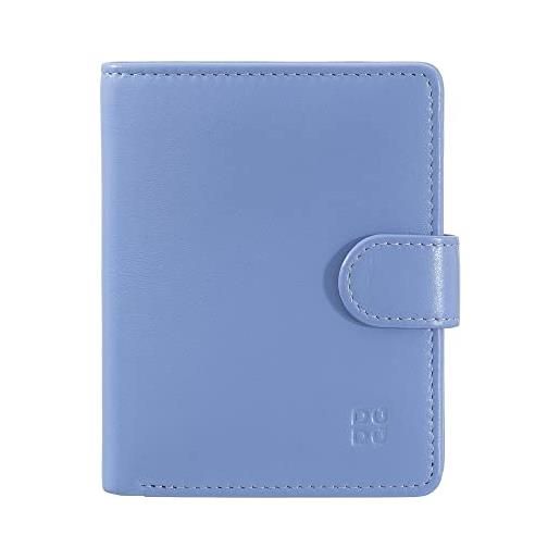 Dudu portafoglio donna in pelle vera piccolo portacarte in pelle rfid con cerniera portamonete banconote, chiusura esterna blu pastello