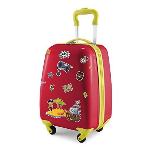 Hauptstadtkoffer - bagagli per bambini, custodia rigida, bagaglio a bordo per bambini abs/pc, , rosso + adesivi pirati, bagagli per bambini