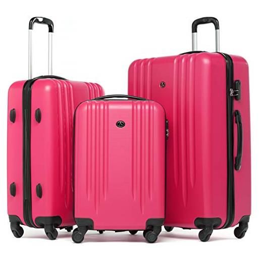FERGÉ set di 3 valigie viaggio marseille - bagaglio rigido dure leggera 3 pezzi valigetta 4 ruote rosa