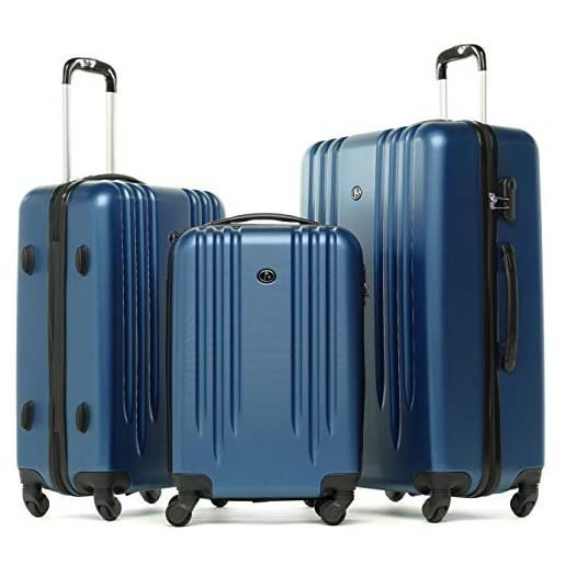 FERGÉ set di 3 valigie viaggio marseille - bagaglio rigido dure leggera 3 pezzi valigetta 4 ruote blu