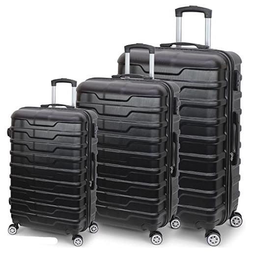 Valigeria.shop set 3 valigie tris con valigia piccola 8 kg bagaglio a mano da cabina media grande 20 kg da stiva viaggio di marca in plastica rigida abs 4 ruote autonome da Valigeria.shop (black)