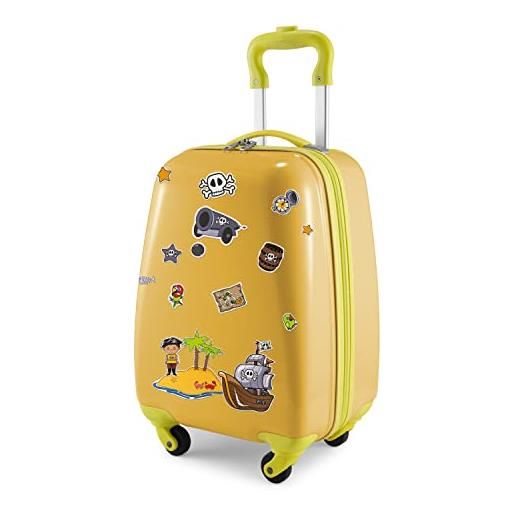 Hauptstadtkoffer - bagagli per bambini, custodia rigida, bagaglio a bordo per bambini abs/pc, , giallo + adesivi pirati, bagagli per bambini