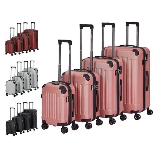 Arebos set di 4 valigie da viaggio, in abs, con manico telescopico, con chiusura lampo, ruote a 360°, colore: oro rosa, oro rosa. , valigetta rigida