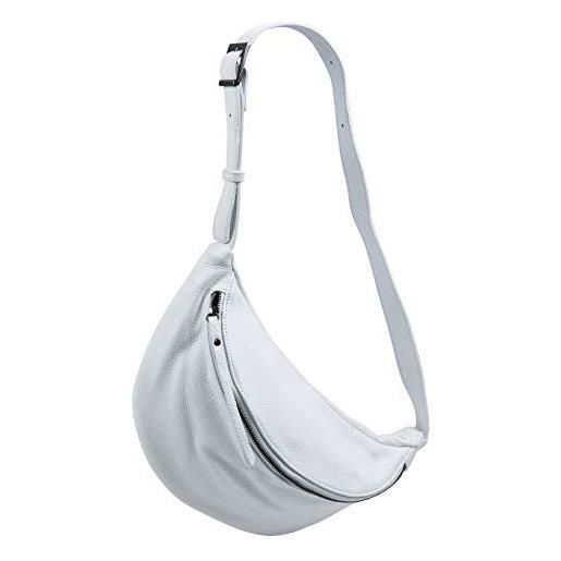 SH Leder fania g697 - borsa da donna in vera pelle a tracolla, unisex, per festival, viaggi, taglia media, 37 x 21 cm, bianco, grande