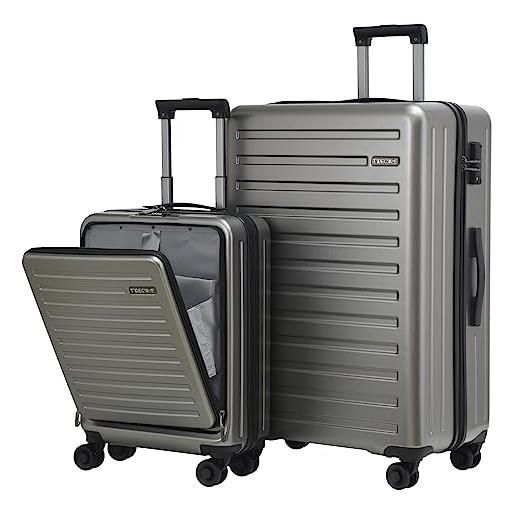 TydeCkare set di valigie da 2 pezzi 55/76 cm trolley da viaggio, 55 cm con tasca frontale, bagaglio rigido leggero in abs + pc, con lucchetto tsa e 4 ruote, cerniera ykk, grigio scuro