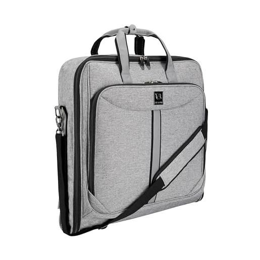 ZEGUR borsa valigia ZEGUR porta abiti 1 metro per 3 indumenti per viaggi di piacere o viaggi d'affari - cinghia tracolla regolabile e tasche multifunzione (grigio di lusso)