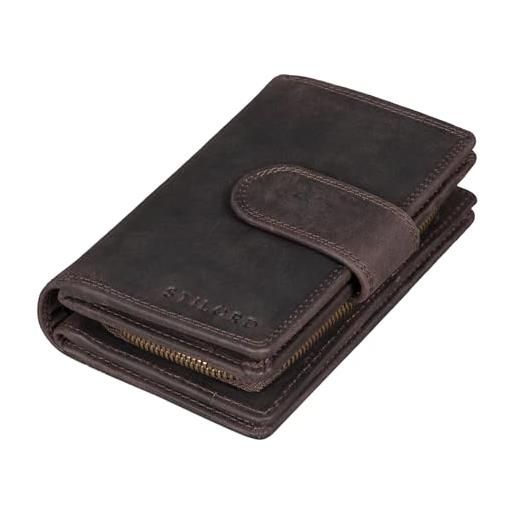 STILORD 'tilda' portafoglio cuoio donna vintage rfid wallet large portamonete per carte de credito borsellino porta-carte con cerniera in in vera pelle, colore: marrone scuro