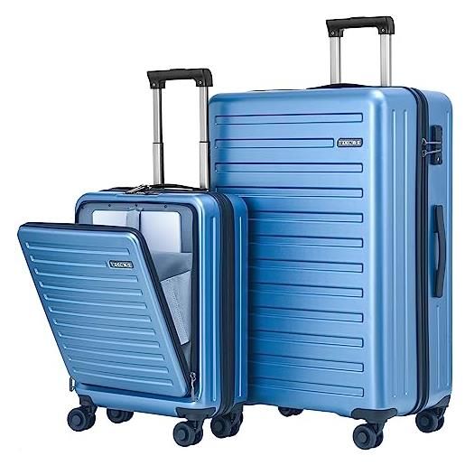 TydeCkare set di valigie da 2 pezzi 55/76 cm trolley da viaggio, 55 cm con tasca frontale, bagaglio rigido leggero in abs + pc, con lucchetto tsa e 4 ruote, cerniera ykk, blu ghiaccio
