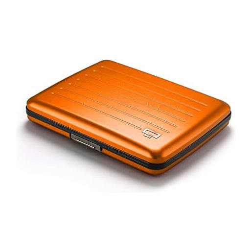 ÖGON -DESIGNS- portafoglio in alluminio smart case v2 large formato carta d'identità, permesso di guida scomparto nascosto per monete protezione rfid capacità 10 carte, alluminio arancione, taglia