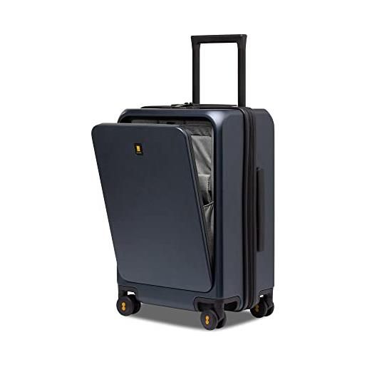 LEVEL8 valigia 20 con tasca frontale, trolley bagaglio a mano con porta di ricarica usb, trolley rigidi in pc con 4 ruote da 55 cm, 35l, tsa, reale blu