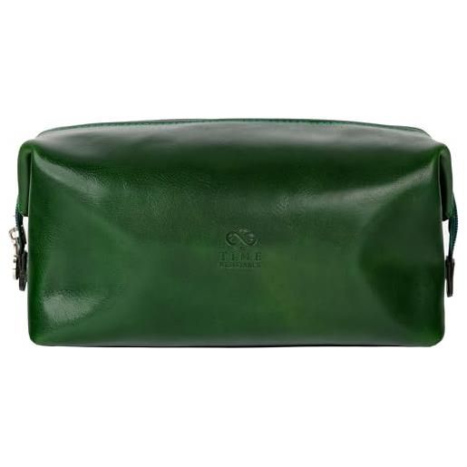 Time Resistance beauty case uomo pelle realizzato in italia da esperti artigiani - beauty da viaggio, apertura ampia - borsa da toilette da viaggio - Time Resistance (verde)