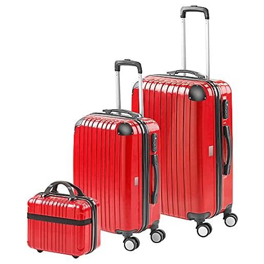 gridinlux | valigie set 3 pezzi | trolley | rigide | valigia grande, borsa da toilette piccola | 4 ruote | comodo e leggero | rosso