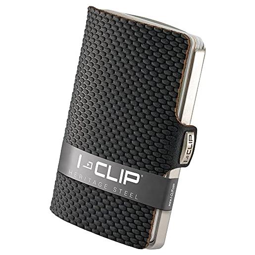 I-CLIP portafoglio in acciaio inossidabile con fermasoldi intercambiabili - portafoglio sottile - portafoglio in pelle - portacarte in acciaio inossidabile - milanaise nero satinato