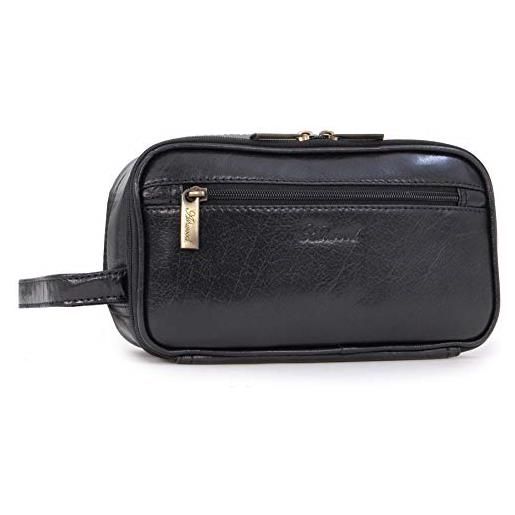 Ashwood - beauty case da viaggio in pelle - borsa da toilette media - necessaire uomo - wash bag - borsa pochette per cosmetici - 2080 - nero